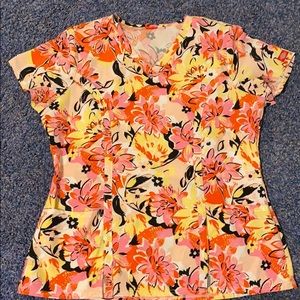 Pink and Yellow Floral Scrub Top